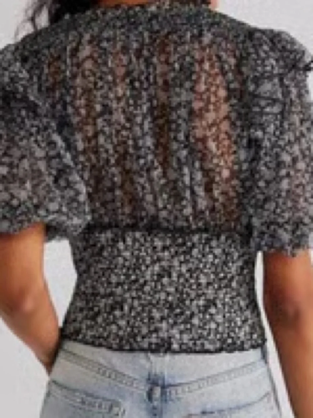 Free People “Beatrice” flouncy black/white boho top